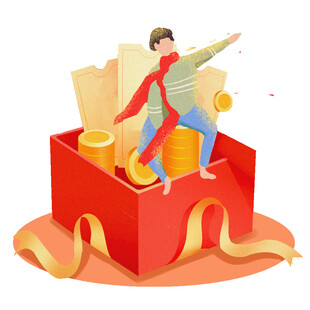 礼盒中欢乐跳跃的年轻人