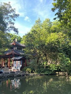 湖畔古亭 绿意环绕之景