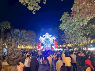 夜晚热闹的街头节庆场景