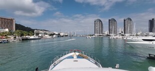 游艇码头的城市滨水风光