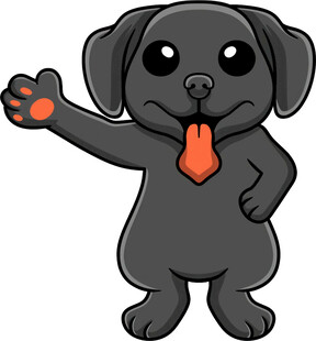 可爱黑小狗挥手打招呼