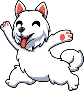 欢快跳跃的卡通小白狗