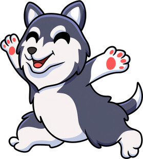 欢快跳跃的卡通哈士奇