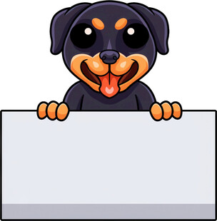 可爱罗威纳犬举空白牌