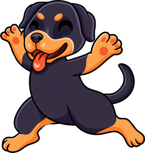 欢快跳跃的罗威纳犬