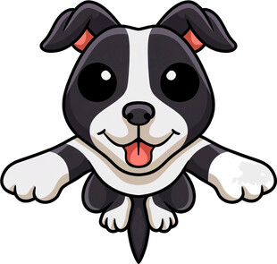 可爱黑白小狗欢快跃起