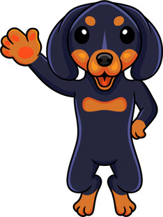 挥手的卡通腊肠犬