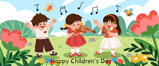 儿童在花丛中快乐玩耍