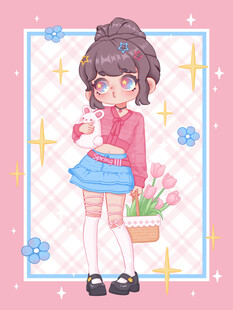 可爱少女抱猫与盆栽