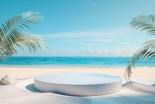 海边圆形展示台与棕榈树