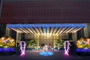 绚丽灯光装饰的建筑入口