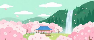 春日烂漫樱花山谷美景