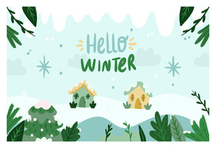 你好冬季卡通风景插画