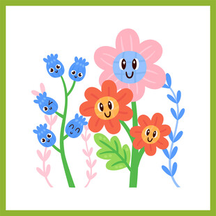 可爱笑脸花朵插画