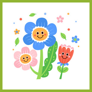 可爱笑脸花朵插画