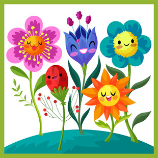 可爱笑脸花朵插画