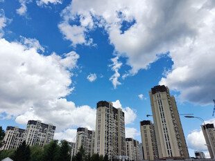 蓝天白云下的城市建筑群