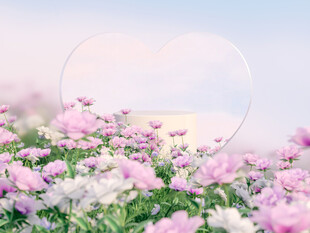 梦幻花海中的透明心形装置