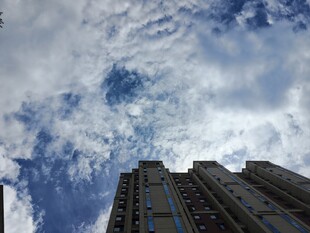 仰望高楼与蓝天白云