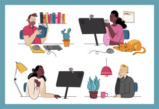 多样女性居家办公学习场景