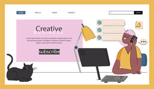 创意工作场景中的人与猫