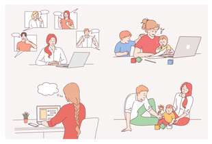 多样场景中的人们使用电脑