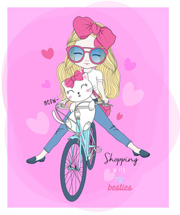 女孩骑车与萌猫的甜蜜瞬间