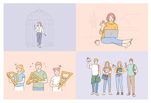 多样工作场景插画