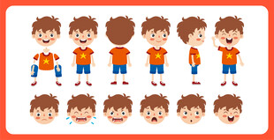 男孩多样姿势插画