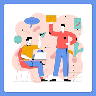 两人互动交流的办公场景