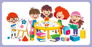 儿童快乐绘画场景