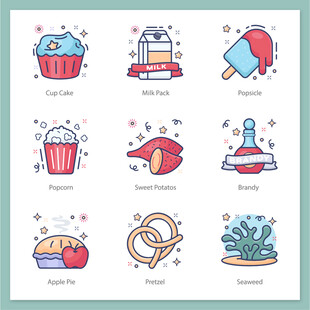 可爱手绘食物图标集合