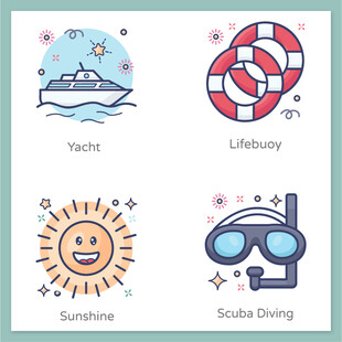 夏日海洋活动图标集合