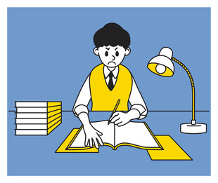 学生伏案专注书写场景