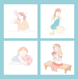 女孩日常温馨瞬间插画