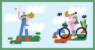 儿童欢乐骑行与玩耍场景