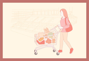 女子推购物车满载而归