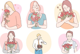 女性手持花束的多样姿态