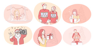 女孩日常摄影生活插画