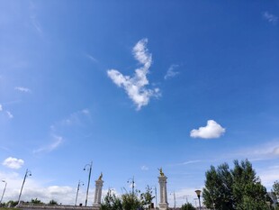 蓝天绿树间的白云美景