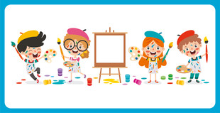 儿童快乐绘画场景