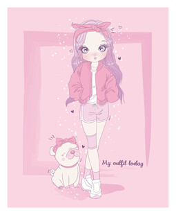 粉色系萌系女孩与玩偶