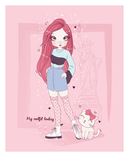 粉色系可爱少女与猫咪