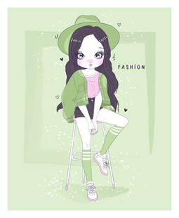 绿衣萌系少女插画形象
