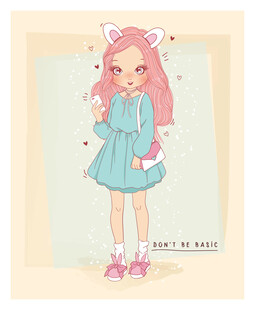 粉色长发的可爱卡通女孩