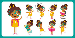 可爱女孩多样造型插画