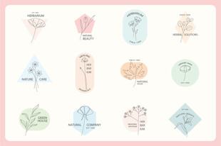 清新花卉徽章图案设计素材