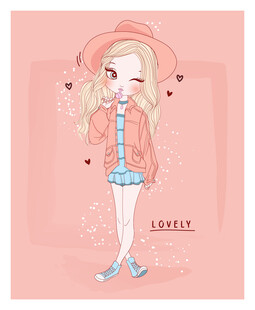 粉色系可爱时尚女孩插画