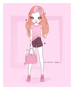 时尚粉发女孩手拿粉色包包