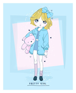 抱着玩偶的可爱金发女孩